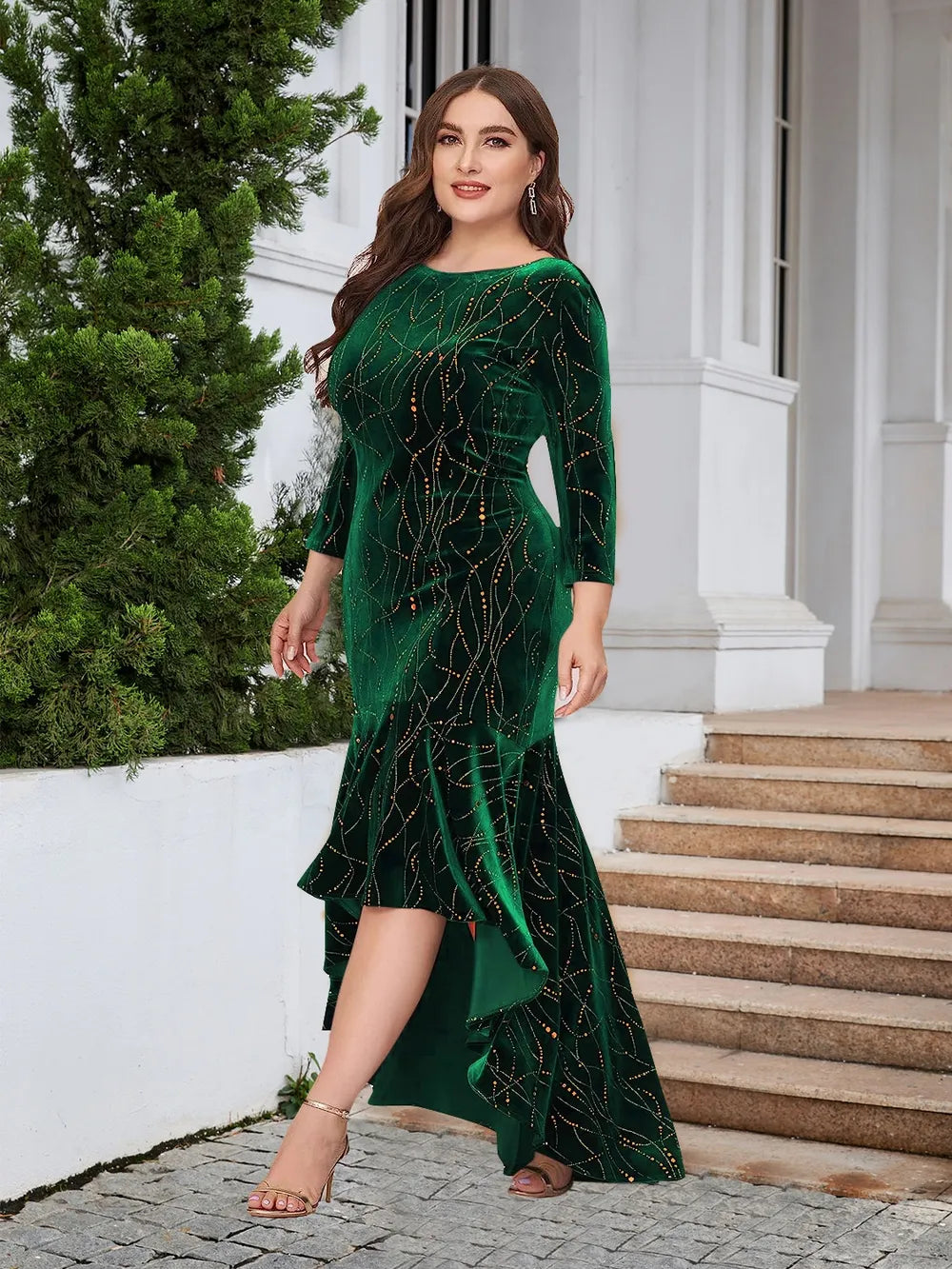 Selvanelle Plus Size Ruffle Hem High-Low Dress For Women