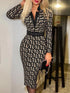 Full Size Notched Long Sleeve Dress Plus Size for Workwear