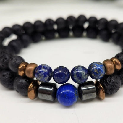 Crystal Black Lava Two Beaded Bracelet Sets