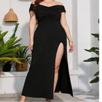 Side angle view showing the thigh-high cutout on the Elegant Plus Size High Waist Split Dress for Women