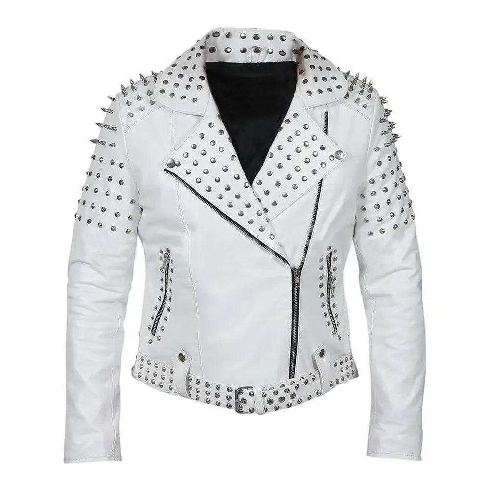 Womens Brando Studded Leather Jacket
