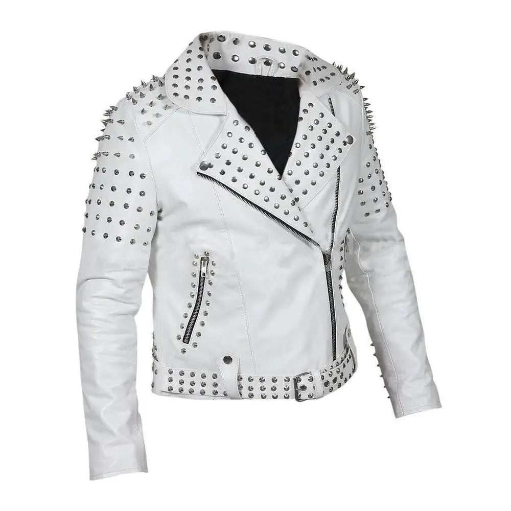 Womens Brando Studded Leather Jacket