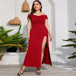 Side angle view showing the thigh-high cutout on the Elegant Plus Size High Waist Split Dress for Women